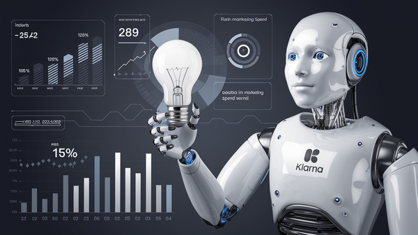 A creative visual of Klarna's AI technology. There's a robot with a Klarna logo on its chest.