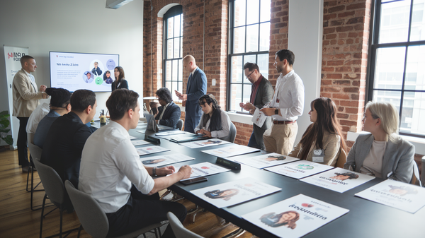 A photo of a meeting with the Project Management team at a startup.