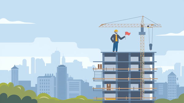 An illustration of a construction site with a building being built.