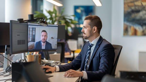 A photo of a Business Development Representative working in a modern office space.