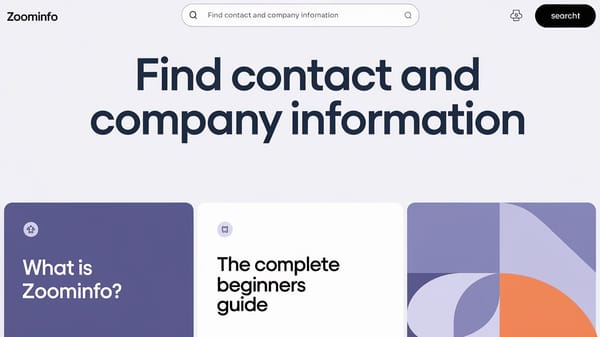 A screen shot of the ZoomInfo website. There is a search bar at the top with the text "Find Contact and Company Information".