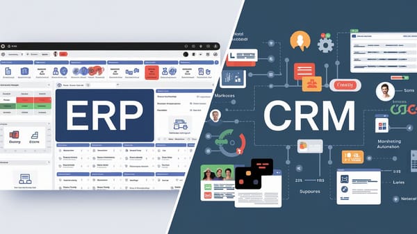 A side-by-side comparison of an ERP system and a CRM system.