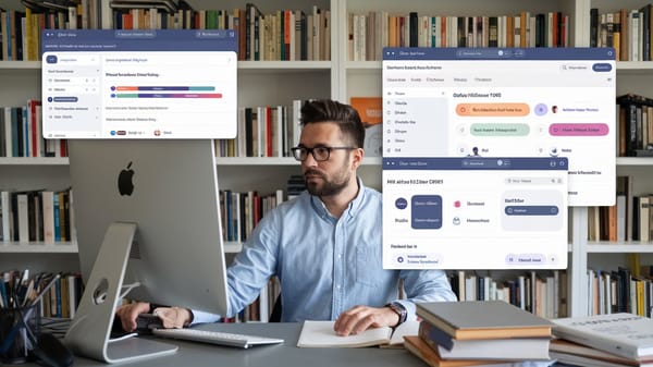 An image of a man sitting at a desk with a computer. He is using the Pipedrive CRM software.