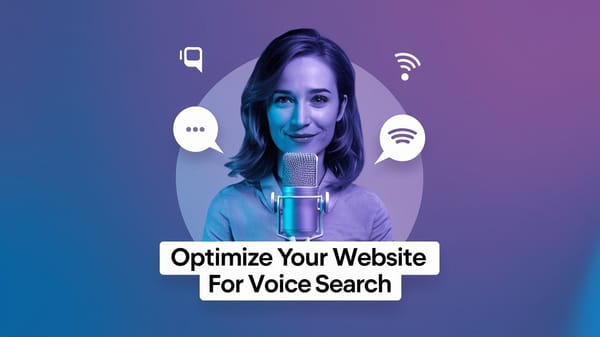  digital illustration of a woman with a microphone, with the text "Optimize Your Website for Voice Search" below her.