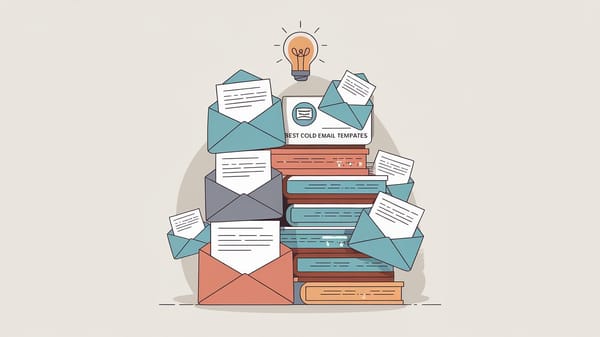 A minimalist illustration of a stack of envelopes with the text "Best Cold Email Templates". 