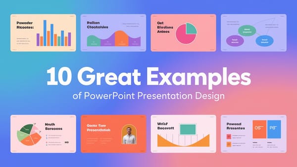 A slide from a PowerPoint presentation with the title "10 Great Examples of PowerPoint Presentation Design". 