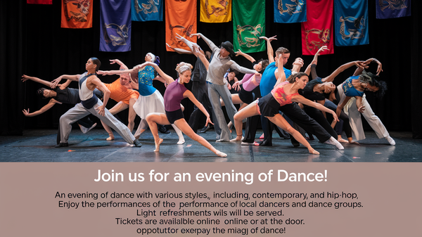 A promotional email with the subject line "Join us for an evening of dance!" with a diverse group of dancers.